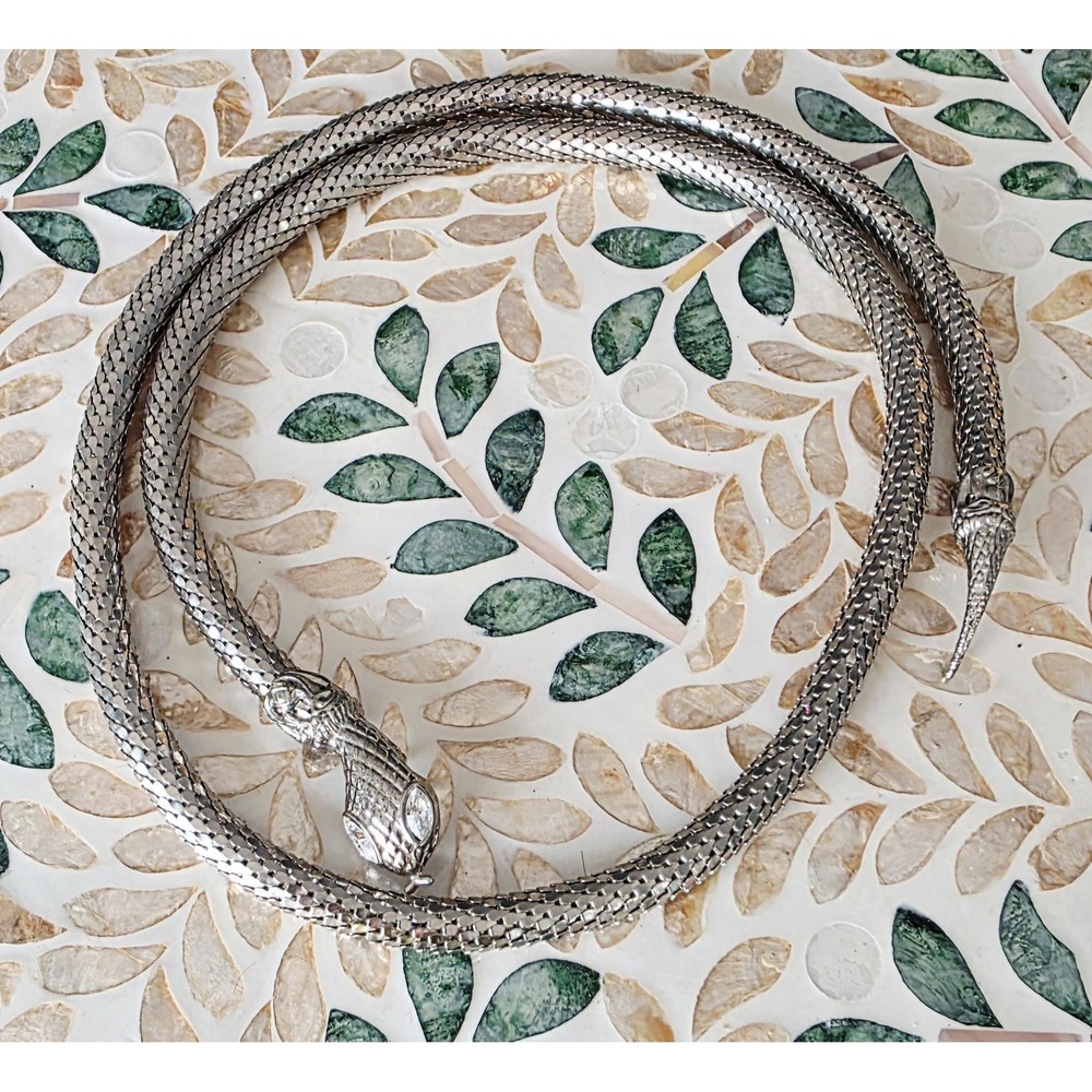 Vintage 1970s Silver Metal Mesh Snake Belt